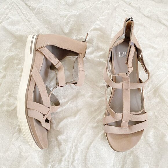 Eileen Fisher Sola Tumbled Nubuck Leather Sandal Size 9 - Picture 1 of 5